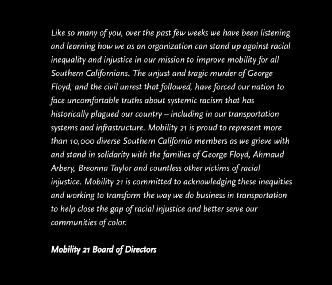 Mobility 21 Statement